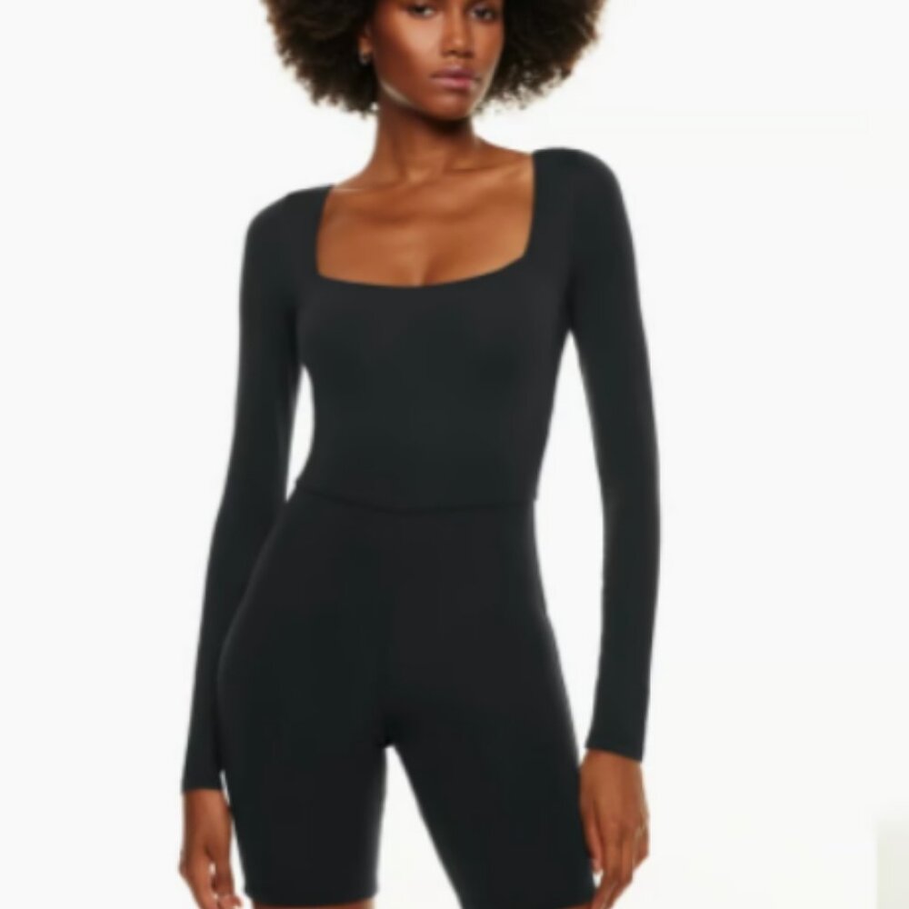 Aritzia Babaton Contour Squareneck Longsleeve Black Long Sleeve Romper Size M